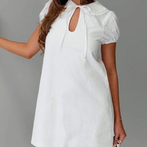 You've Got Mail Lace Trim Keyhole Mini Dress White