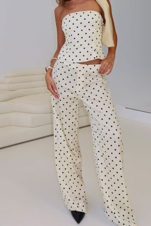 Powdered Sugar Strapless Set Cream Polka