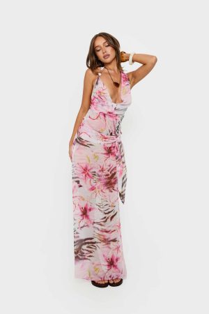 Karzi Chiffon Maxi Skirt Pink Floral