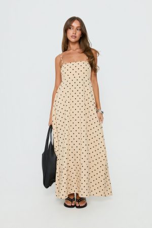 Triniti Square Neck Maxi Dress Cream Polka Dot