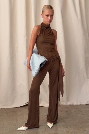 Katiana Wrap Jersey Pants Brown