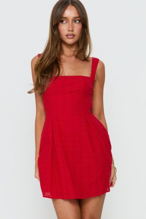 Xanthus Embroidered Mini Dress Red