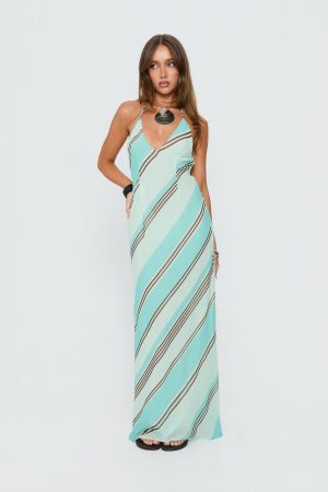 Esmira Halter Maxi Dress Blue Stripe
