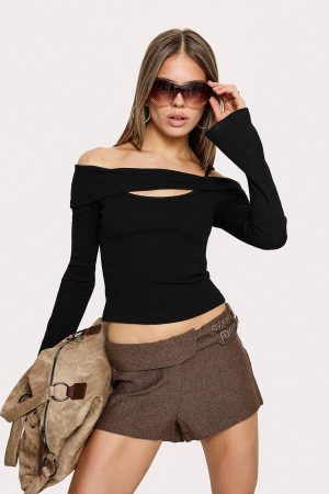 Maddelena Foldover Waist Buckle Detail Shorts Brown
