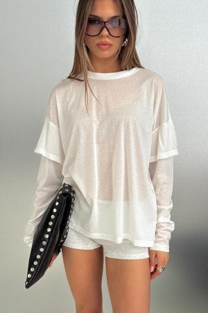 Settle Down Layered Long Sleeve Top White