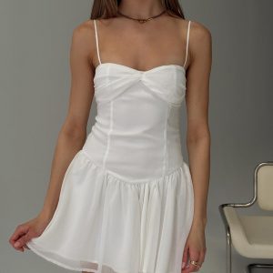 So At Peace Sweetheart Drop Waist Mini Dress White