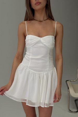 So At Peace Sweetheart Drop Waist Mini Dress White