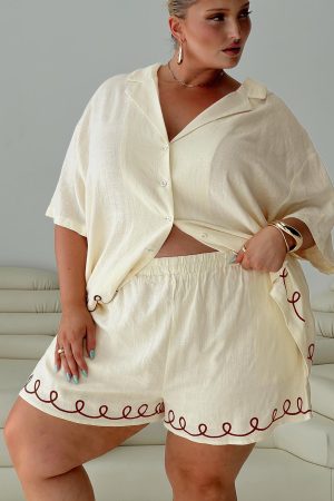 Jamari Linen Blend Shorts Cream / Brown Curve