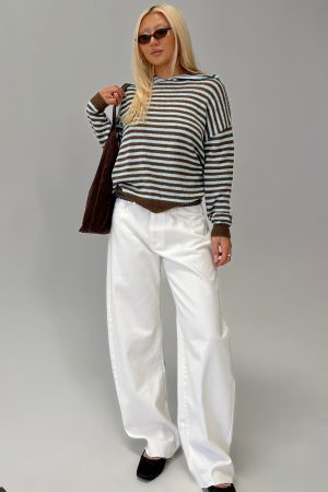 Kaio Mid Rise Barrel Leg Denim Jeans White