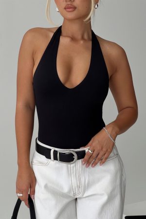 Someone New Halter Bodysuit Black Tall