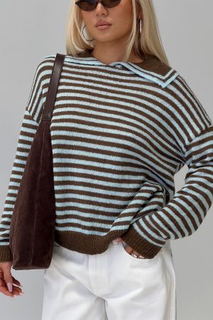 Moon Went Dark Collared Knit Sweater Stripe