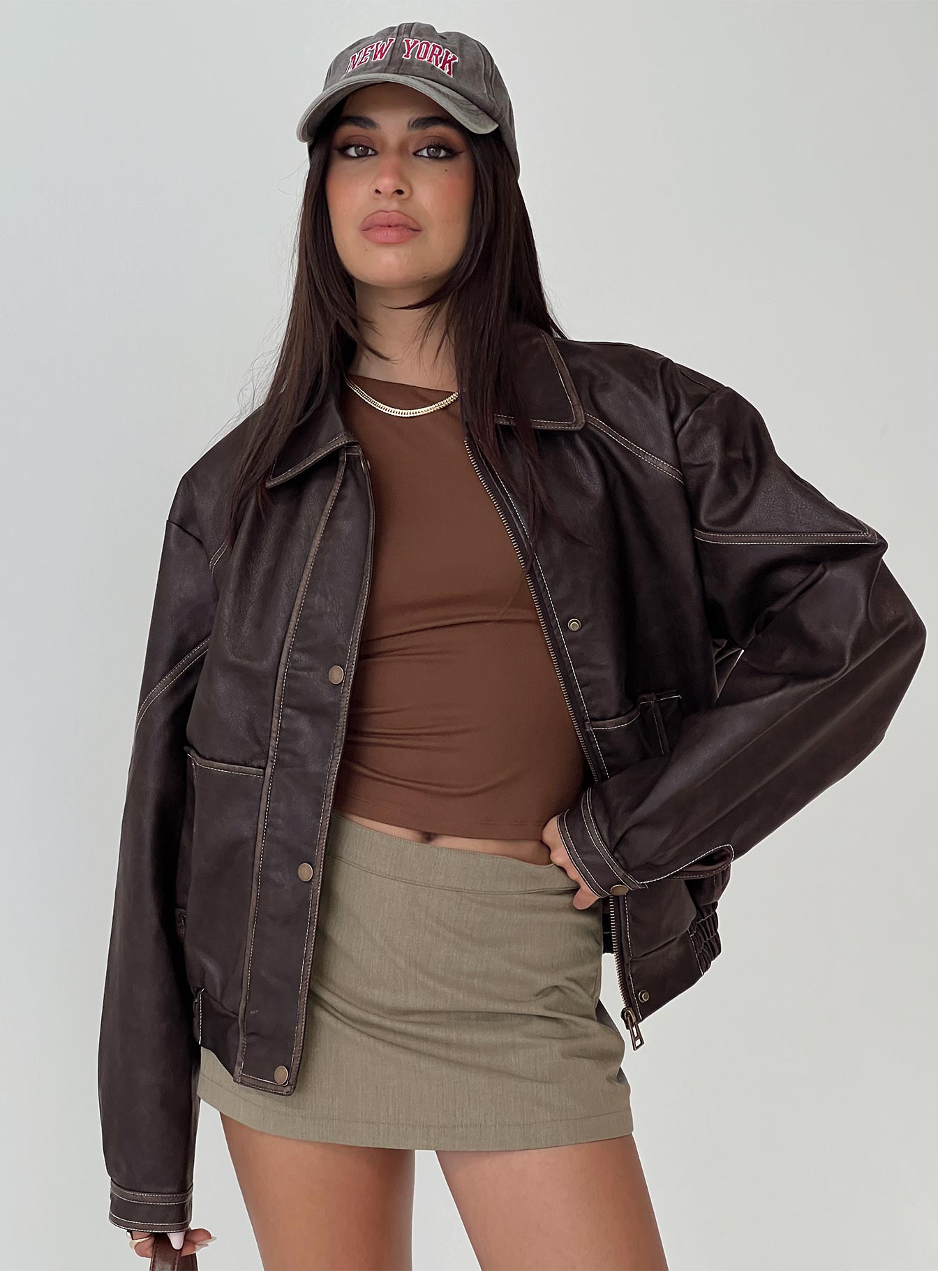 Jaxton Faux Leather Jacket Brown - Image 8