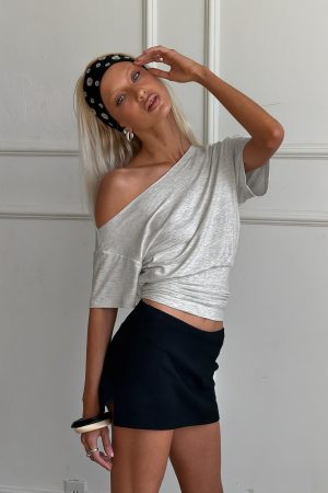 Ashlinn Off Shoulder Drapey Top Grey