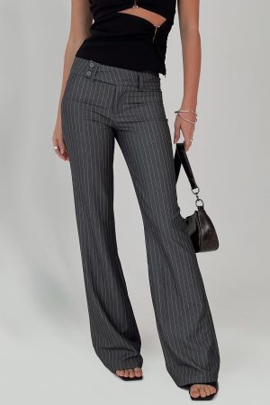 Kinkirk Flared Pants Grey Pinstripe Petite