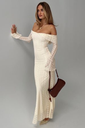Perdita Long Sleeve Lace Maxi Dress Cream