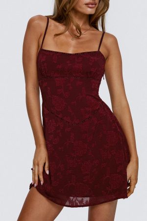 South Of France Mini Dress Burgundy