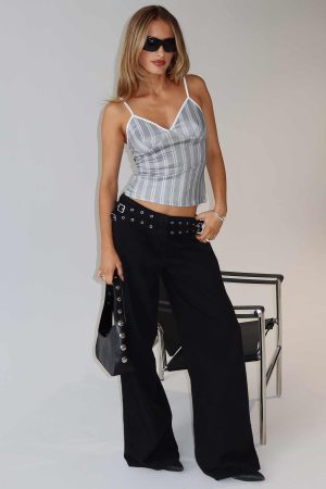 Baccarat Mid Rise Wide Leg Belted Jeans Black