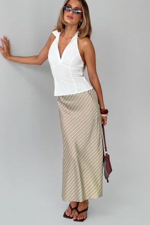 Mixed Signals Midi Skirt Brown Stripe