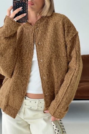 Kemberly Soft Textured Bomber Jacket Brown