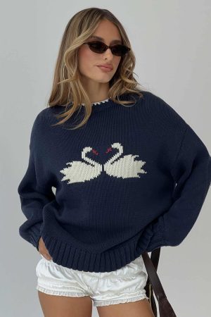 Swan Lake Love Knit Sweater Navy