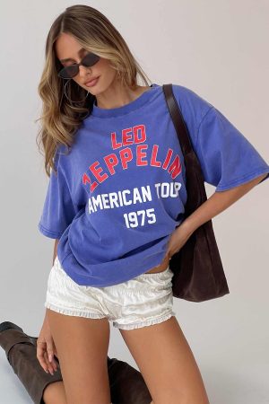 Led Zeppelin Vintage Oversized Graphic Tee Blue