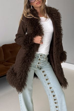 Josefina Faux Fur Detail Jacket Chocolate