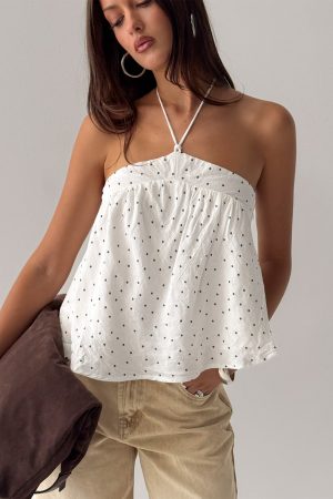 Moonlit Top White Polka