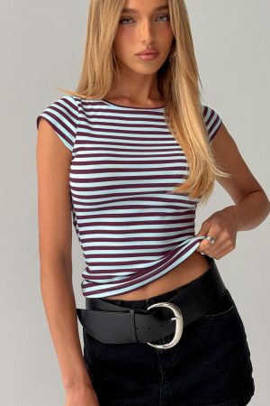 Drives Me Crazy Backless Top Blue Stripe