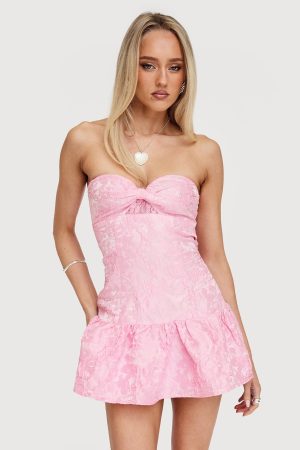 Aubriana Strapless Mini Dress Pink Jacquard