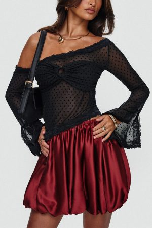 Rubee Bubble Hem Mini Skirt Red