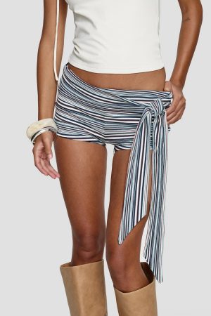 Eldric Tie Waist Micro Shorts Blue Multi Stripe