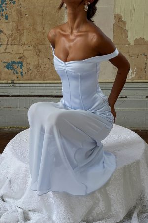 Angiola Corset Off Shoulder Maxi Dress Blue