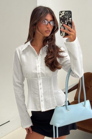 Cottesloe Long Sleeve Blouse Top Textured White