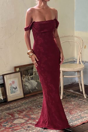 Azura Off The Shoulder Maxi Dress Burgundy