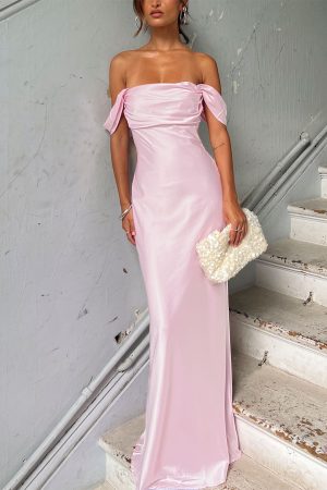 Azura Off The Shoulder Maxi Dress Pink