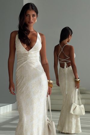 Starcrossed Halter Maxi Dress Cream