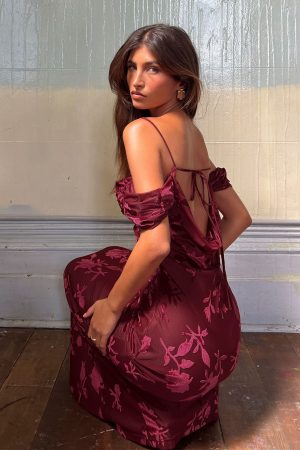 Green Gables Burnout Maxi Dress Burgundy