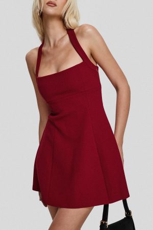 Alyn Halter Mini Dress Wine Red Petite