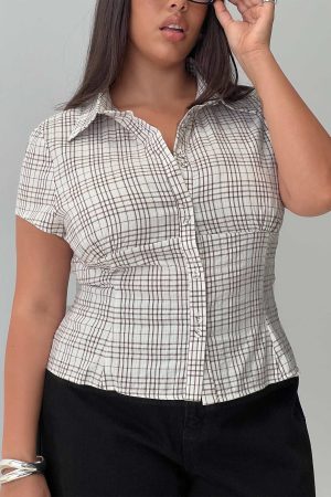 Cottesloe Blouse Top Brown Check Curve