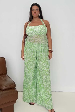 Finesse Pants Green Floral Curve