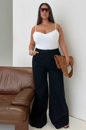Goldie High Rise Wide Leg Jeans True Black Curve