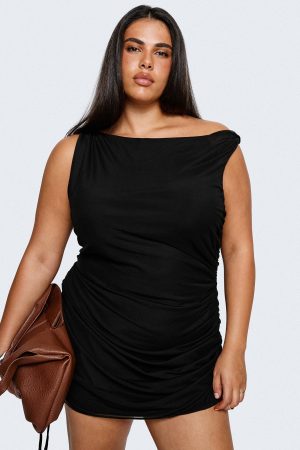 Bella Luna Ruched Mini Dress Black Curve