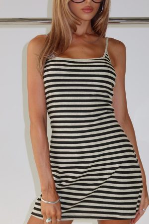 Rydar Scoop Mini Dress Grey / Black Stripe