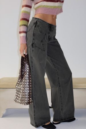 Dolley Star Stitch Mid Rise Wide Leg Jean Grey Wash