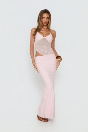 Afinity Sheer V Neck Maxi Dress Pink