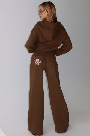 Princess Polly Stargirl Wide Leg Sweat Pants Brown