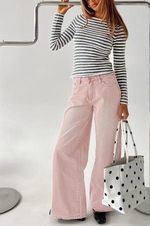 Lucky Dip Mid Rise Straight Leg Jeans Washed Pink
