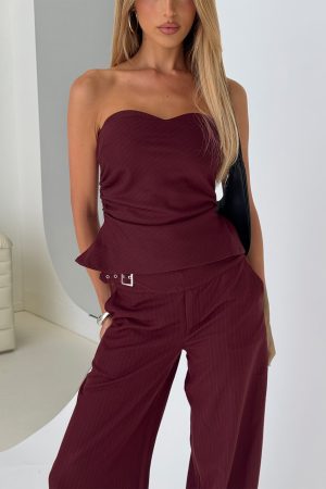 Keighly Strapless Draped Top Berry Pinstripe