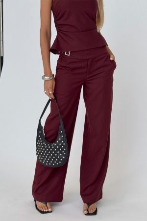 Jinny Relaxed Buckle Tailored Pants Berry Pinstripe