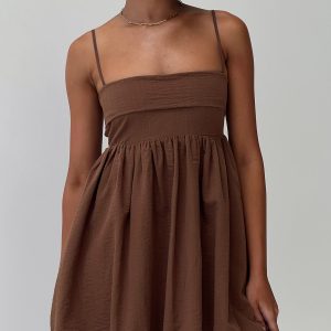 Layken Bubble Hem Mini Dress Chocolate Petite